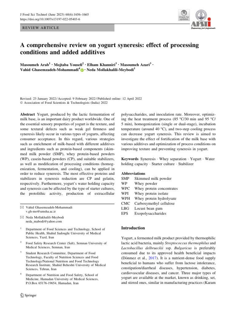 Yogurt Syneresis: Causes and Solutions | PDF | Milk | Yogurt