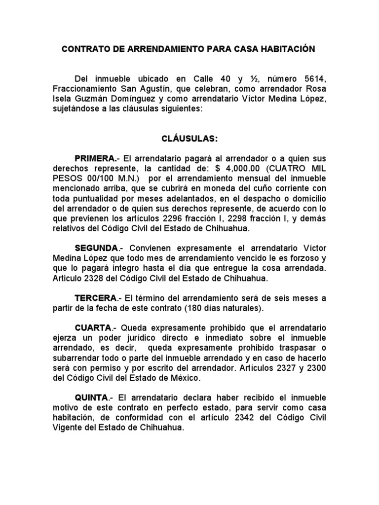 CONTRATO DE ARRENDAMIENTO PARA CASA HABITACIÓN (29-ABR-06)