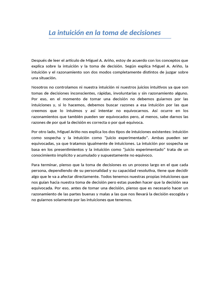 La Intuición en La Toma de Decisiones | PDF | Crecimiento personal y ...