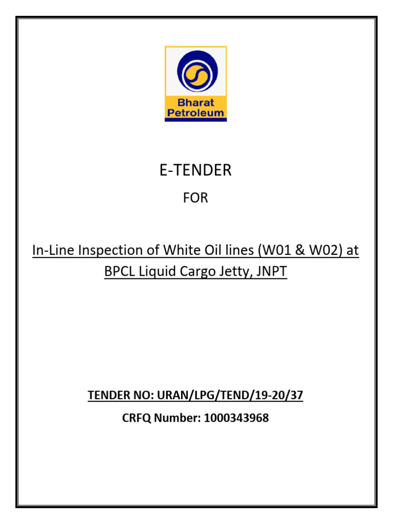 BPCL E-Tender: In-Line Inspection W01 & W02 | PDF | Specification ...