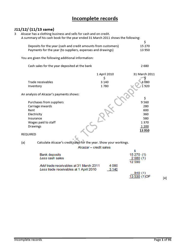 Incomplete Records: Financial Calculations Guide | PDF | Book Value | Banks