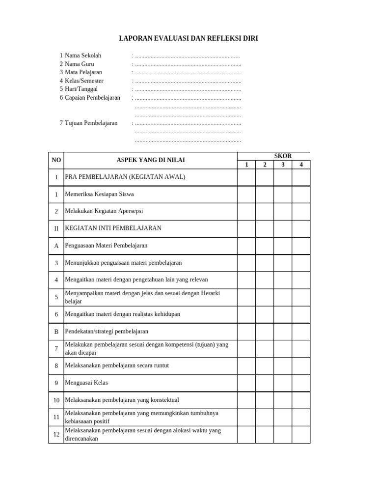 Laporan Evaluasi Dan Refleksi Diri | PDF | Karier & Perkembangan | Seni
