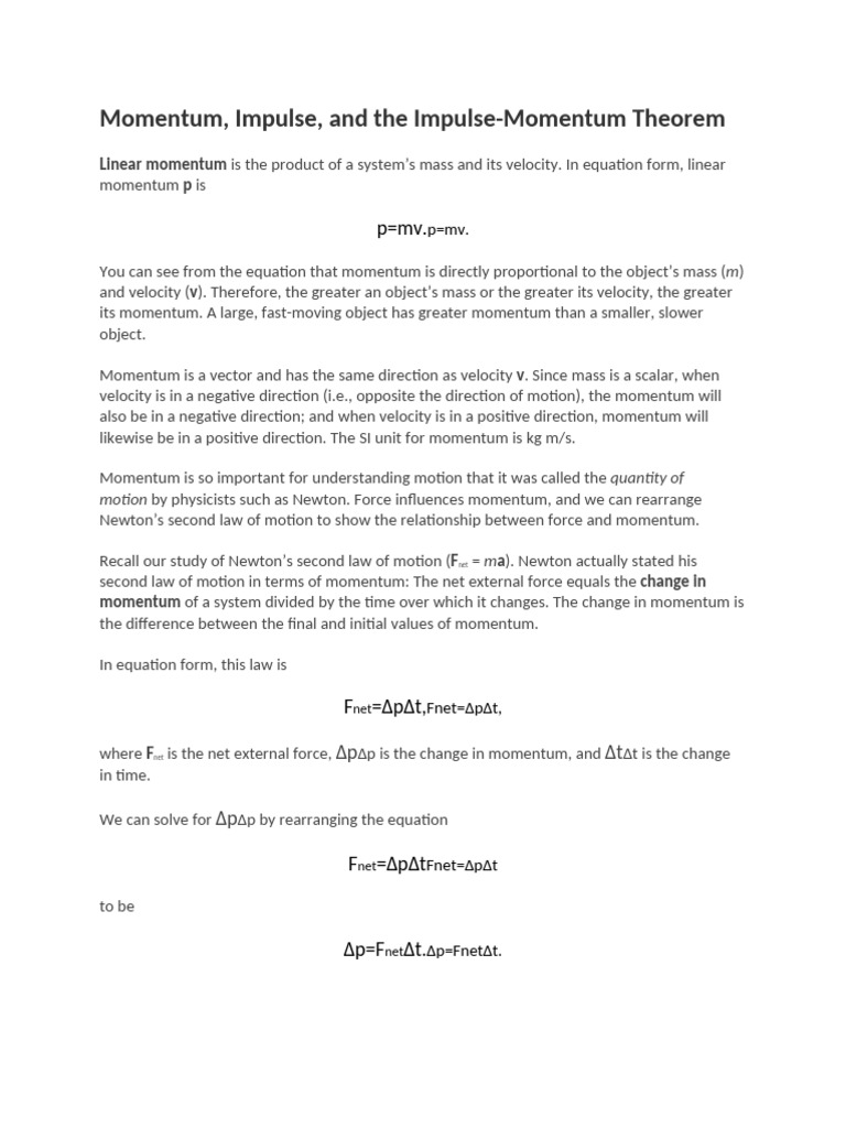 Momentum and impulse pdf momentum force