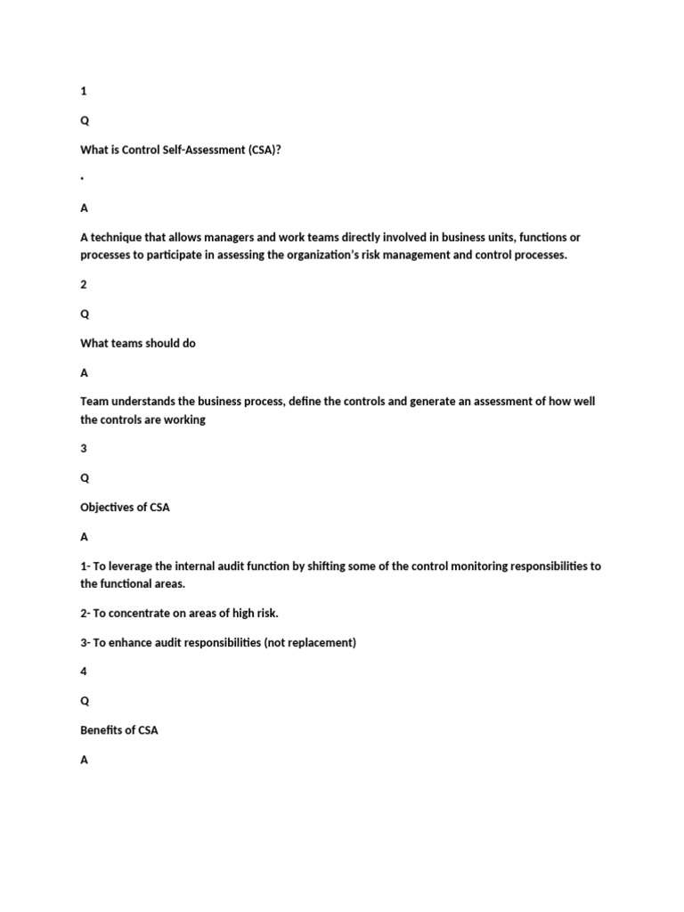 Control Self-Assessment (CSA) Overview | PDF | Audit | Internal Control