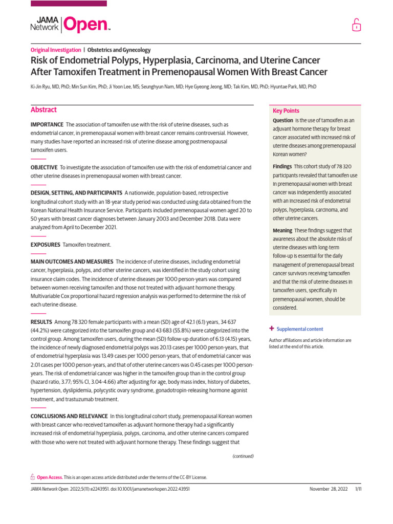 Risk of Endometrial Polyps, Hyperplasia, Carcinoma, and Uterine Cancer ...