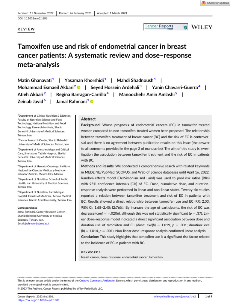 Important Tamoxifen Use and Risk of Endometrial Cancer in Breast | PDF ...