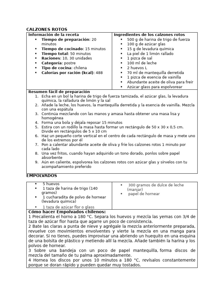 Recetas de Postres Chilenos Variados | PDF | Postres | Alimentos