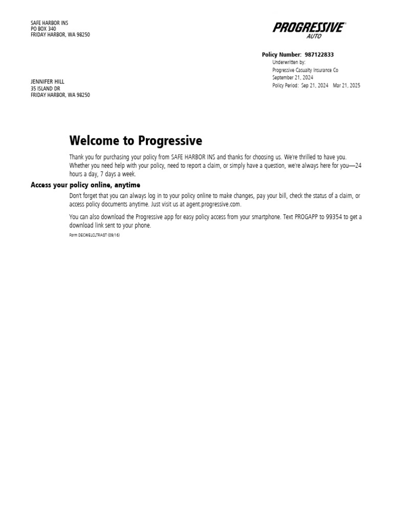 Progressive Insurance Policy Cover Letter | PDF | Mobile Computers ...