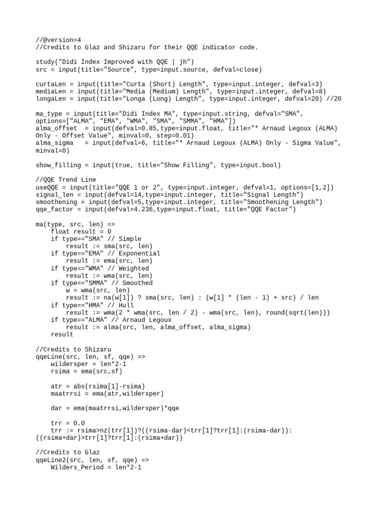 Didi Index with QQE Indicator Script | PDF | Computer Programming ...