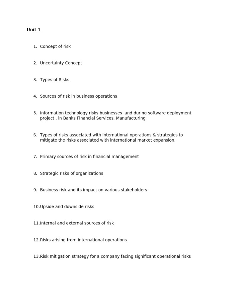 Unit 123 | PDF | Risk Management | Risk
