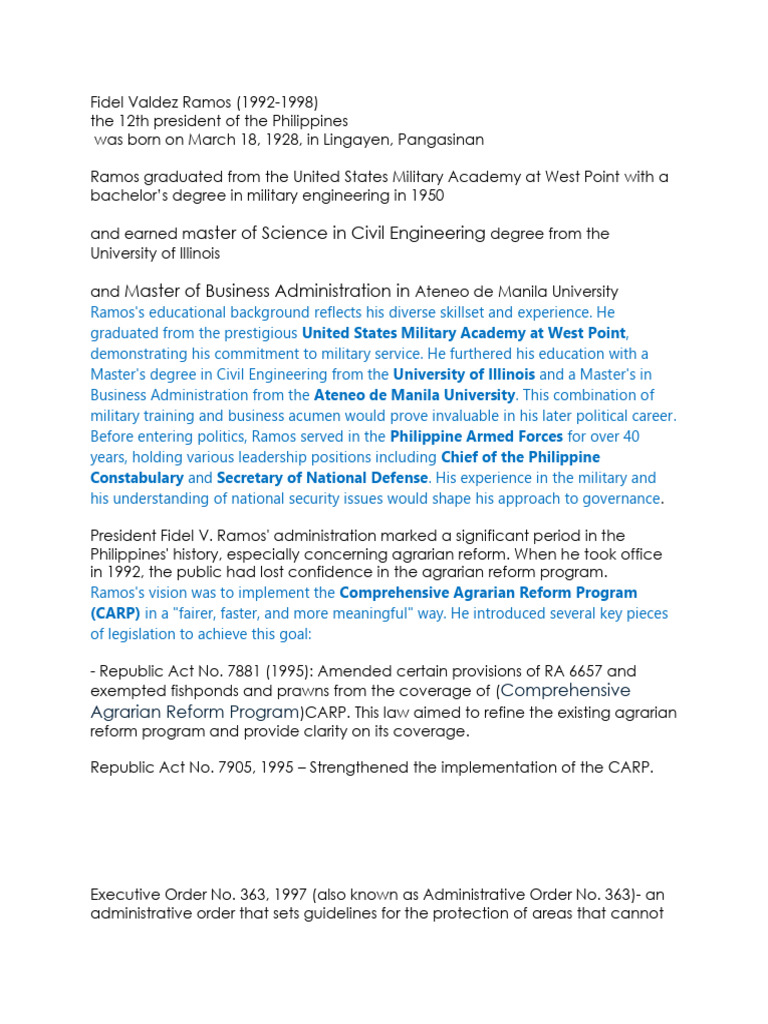 Ramos' Impact on Philippine Agrarian Reform | PDF | Philippines ...