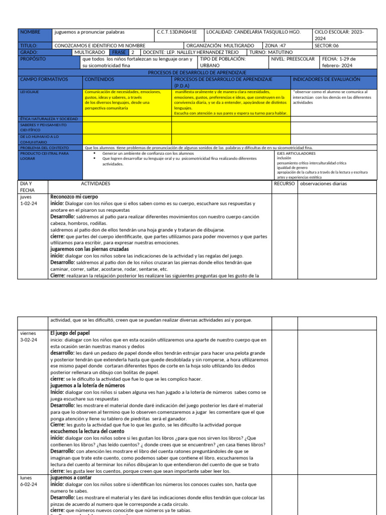 Desarrollo del Lenguaje y Motricidad en Preescolar | PDF | Educación de ...