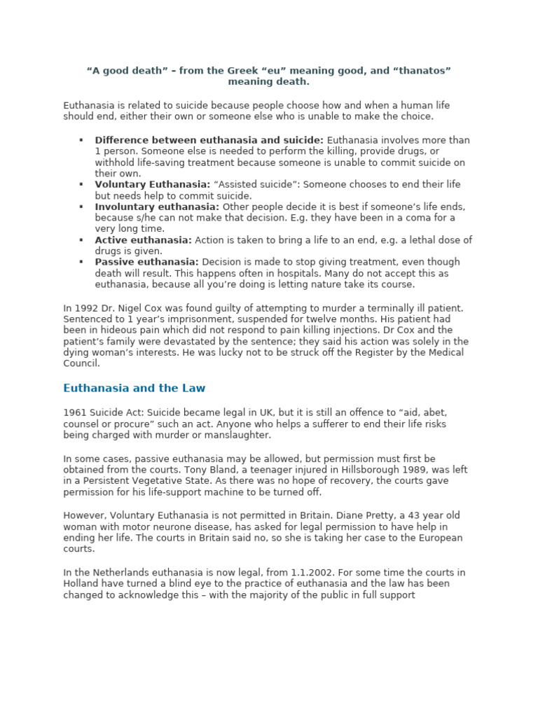 Euthanasia # Legal Methods | PDF | Terminal Illness | Death - Legal Considerations In Euthanizing