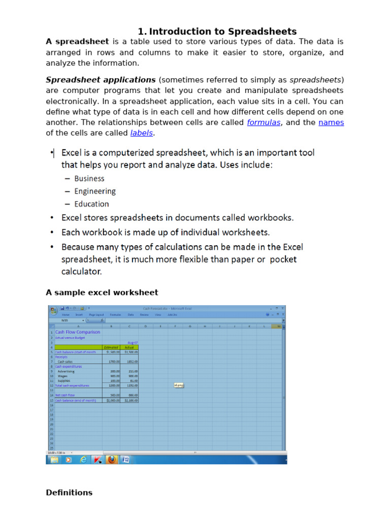 Introduction to excel pdf spreadsheet microsoft excel