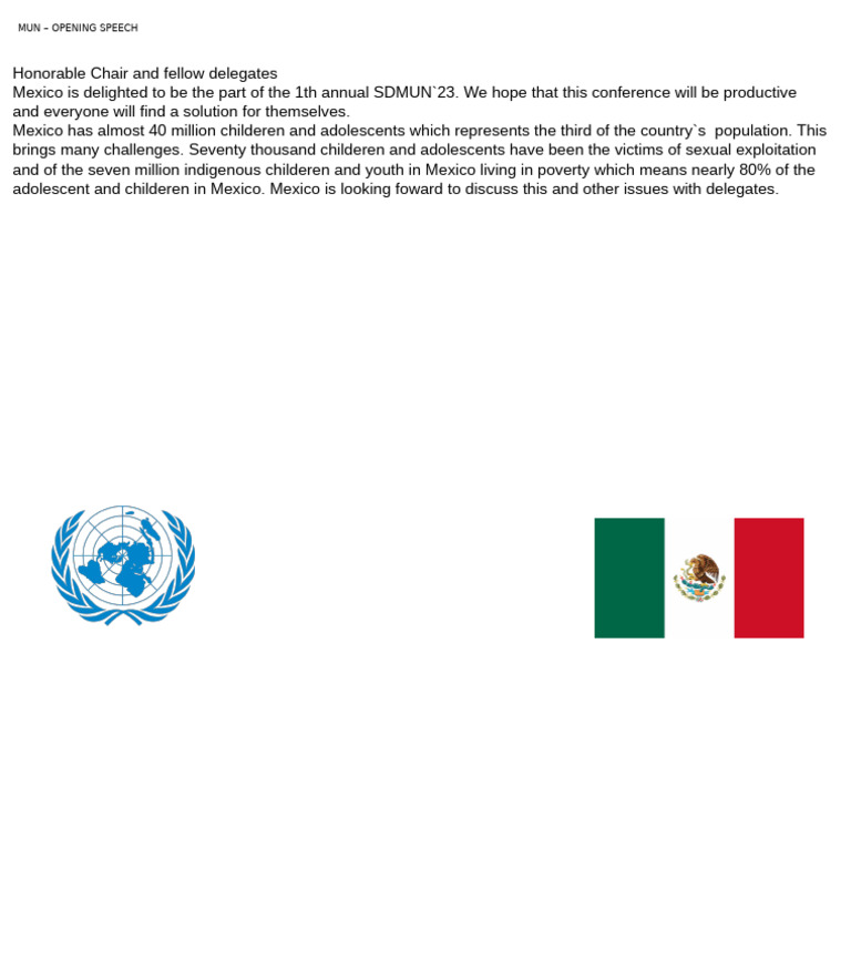 Mexico's MUN Opening Speech 2023 | PDF