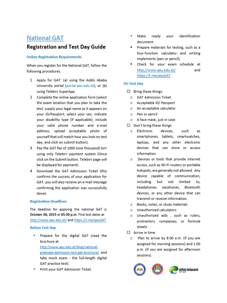 GAT Registration and Test Day Guide | PDF | Computing