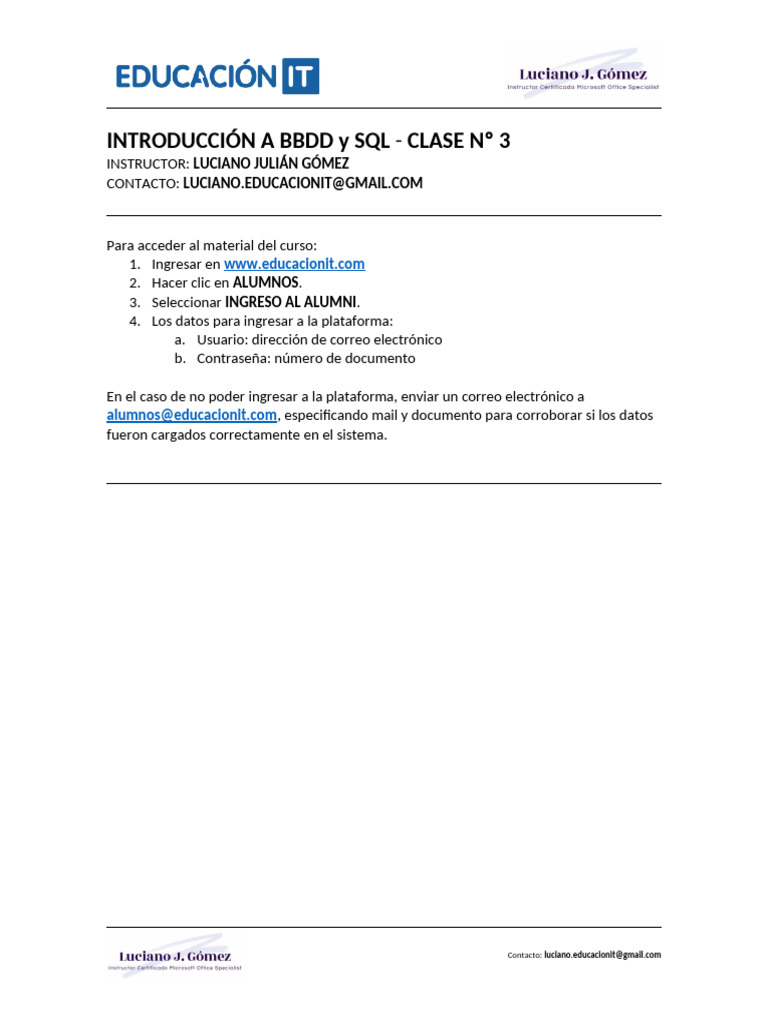 Apuntes Clase 3 | PDF | SQL | Datos de computadora