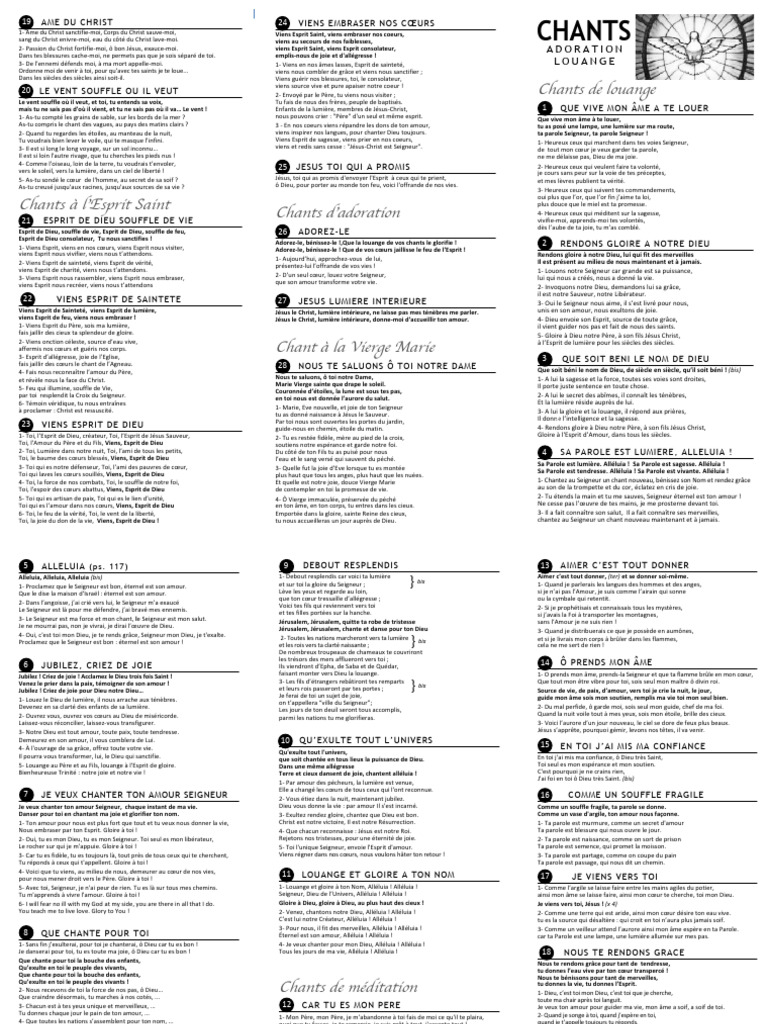 Liste de Chants d'Adoration PDF | PDF | Jésus | Dieu
