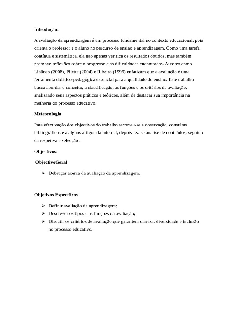 Avaliação da Aprendizagem: Conceitos e Funções | PDF | Aprendizado