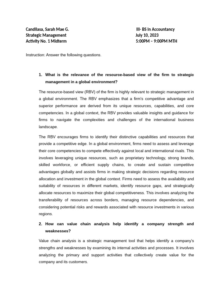 Activity No. 1 Midterm Strategic Management | PDF | Strategic ...