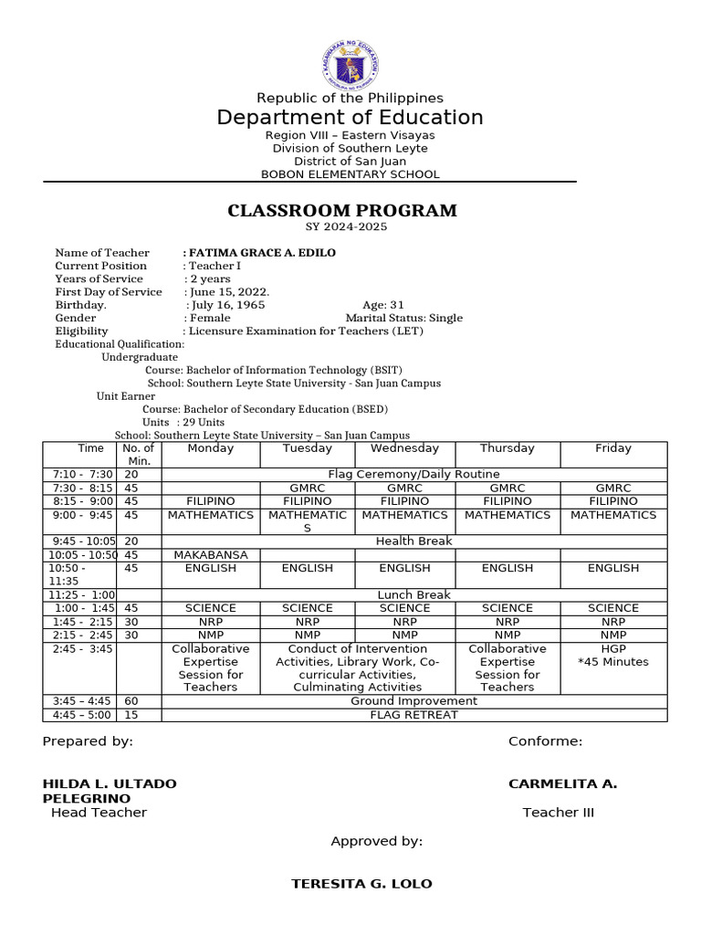 Matatag Class Program Grade 3 | PDF