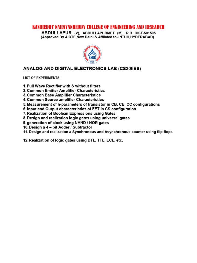 Cse List of Exp Ii I | PDF | Microsoft Word | Logic Gate