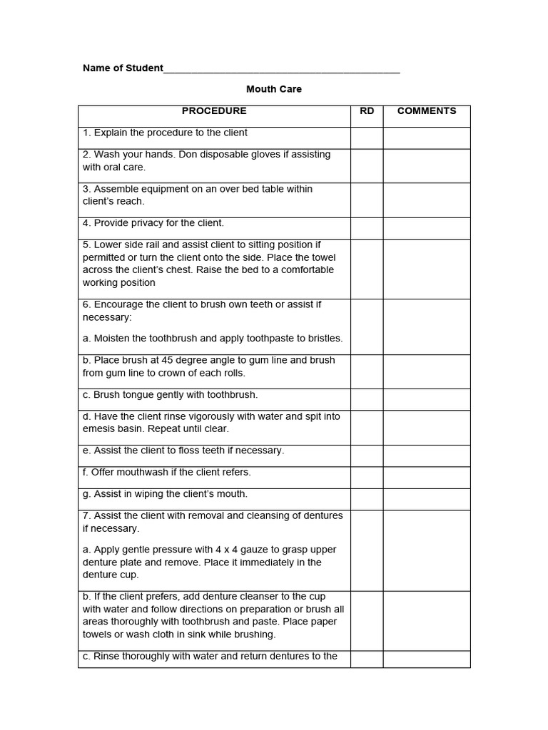 Mouth Care Procedure Guide | PDF