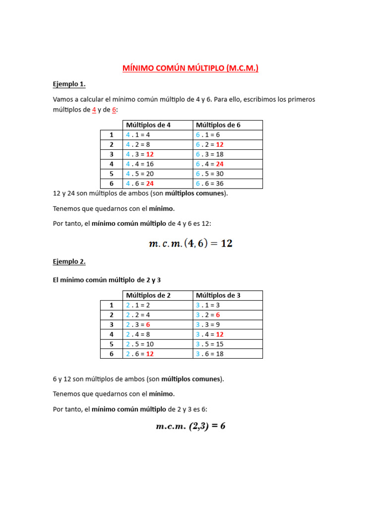 Mínimo Común Múltiplo-Maximo Común Divisor | PDF | Sustracción | Números