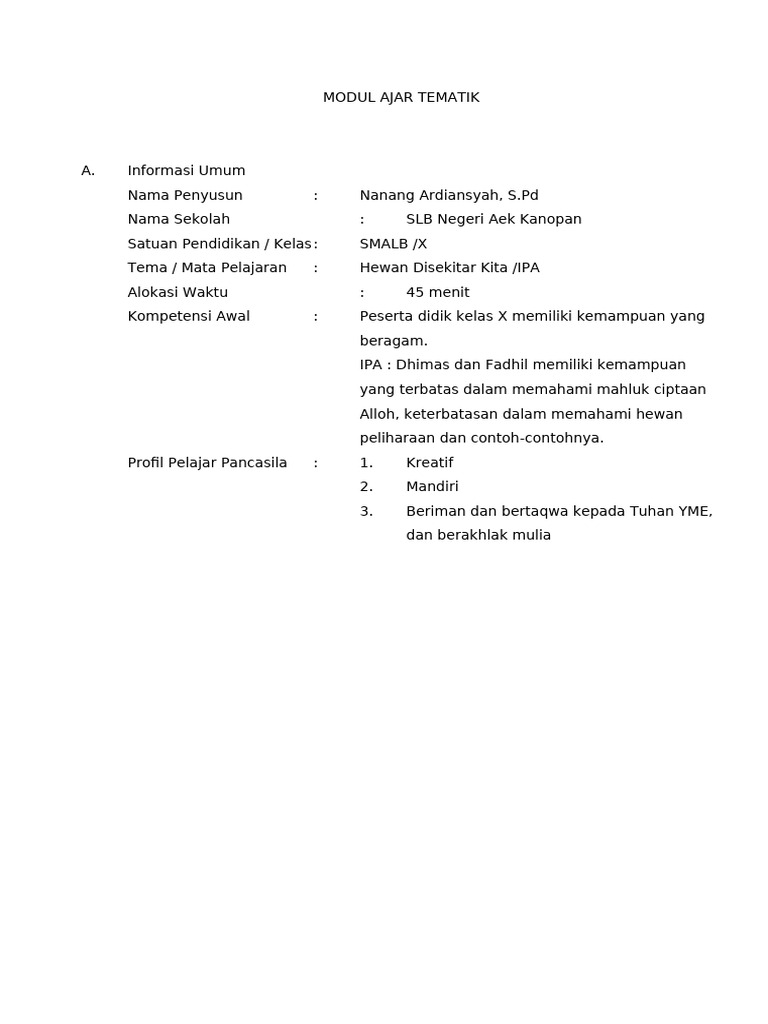 Modul Ajar SMALB | PDF