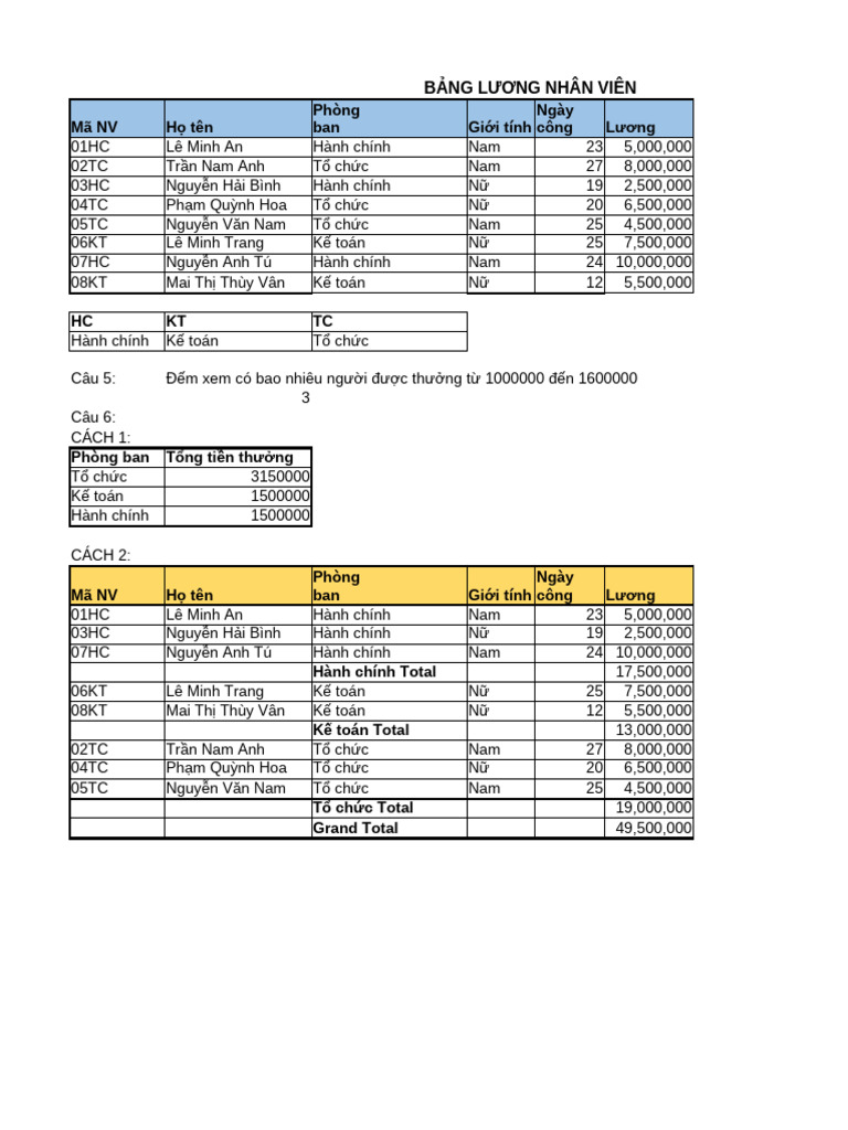 Bài thực hành số 3 - Excel | PDF