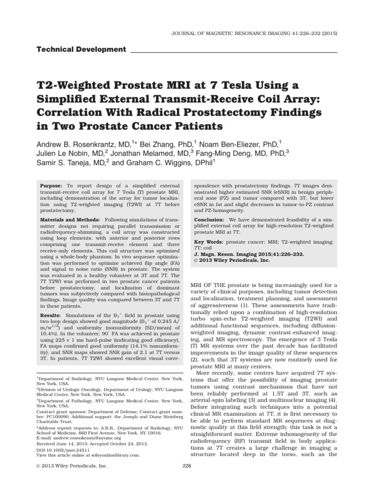 7t Prostate Mri With Simplified Coil Array Pdf Magnetic Resonance 