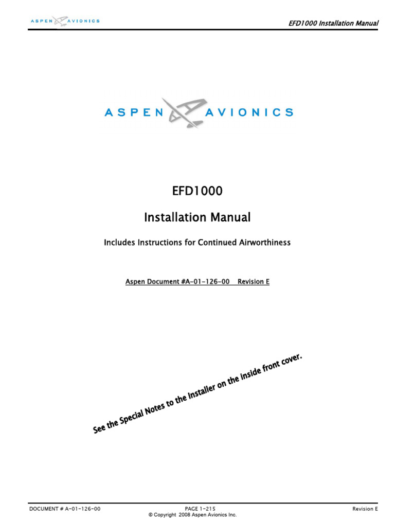 Private A-01-126-00-E EFD1000 Installation Manual | PDF | Aviation ...