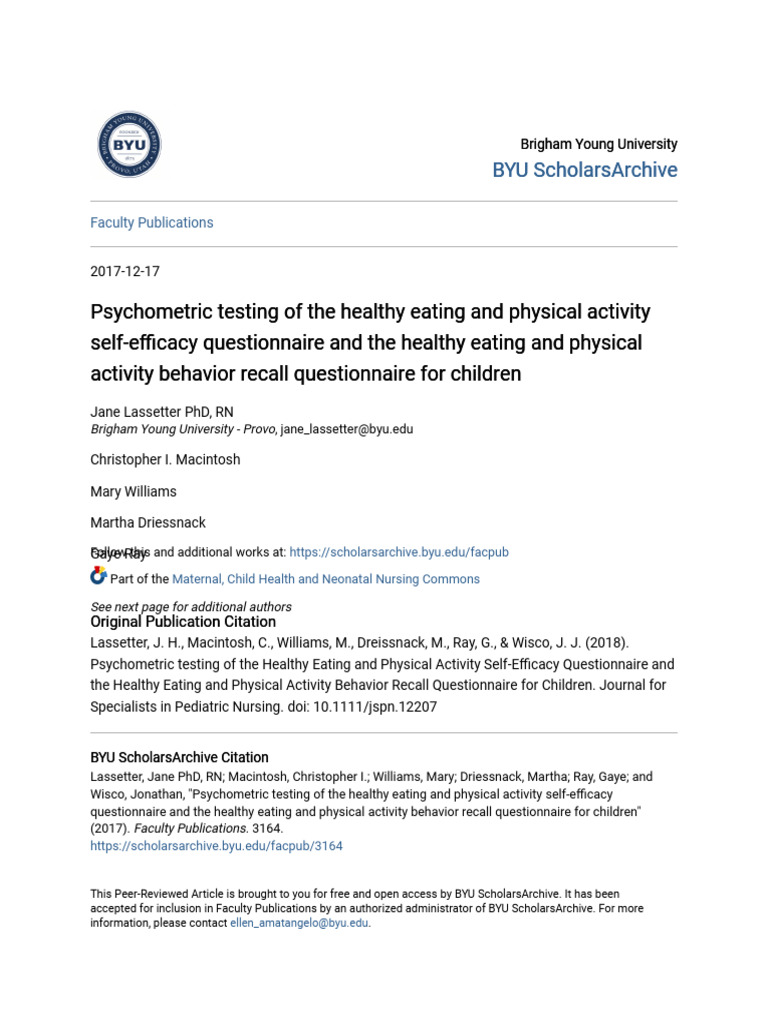 Psychometric Testing of The Healthy Eating and Physical Activity | PDF ...