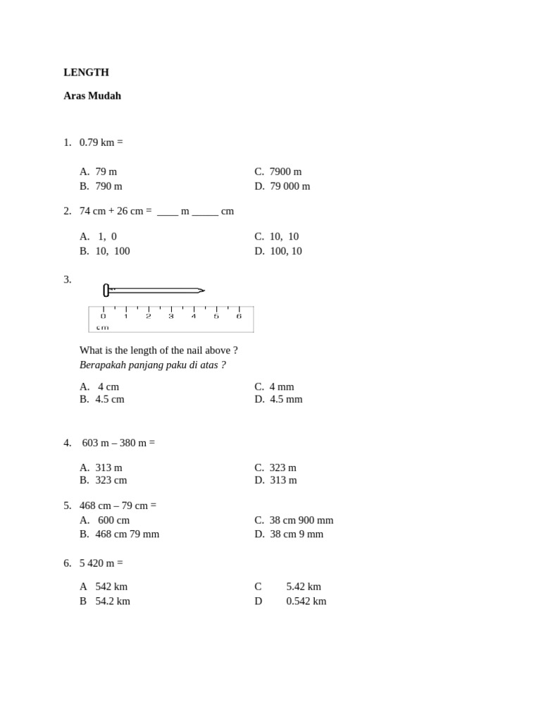Length Conversion and Calculation Quiz | PDF