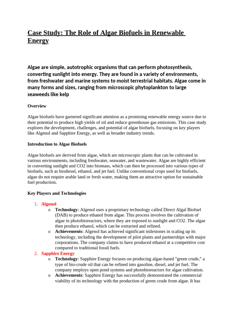 Case Study 1 | PDF | Algae Fuel | Biofuel