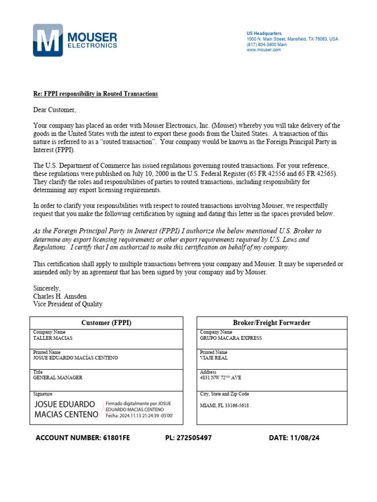 As The Foreign Principal Party in Interest (FPPI) I Authorize The Below ...