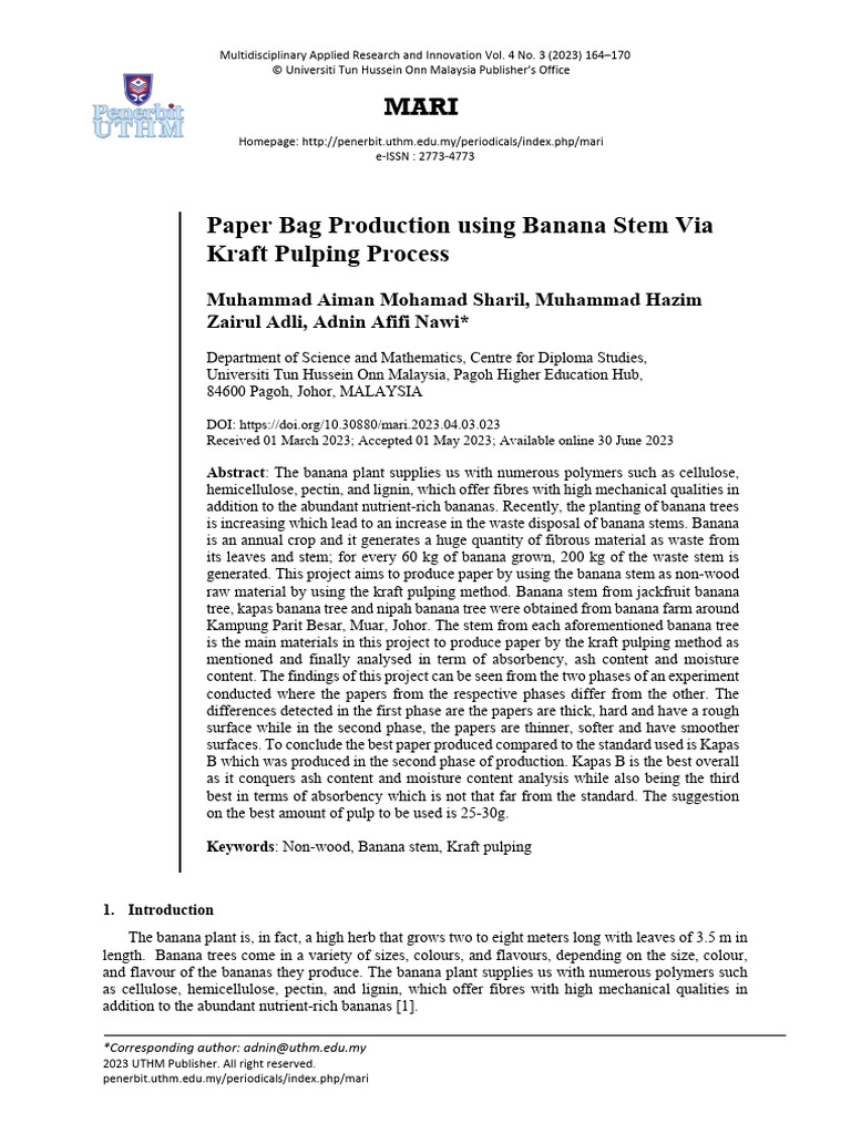 Banana Stem Paper Production Process | PDF | Pulp (Paper) | Paper