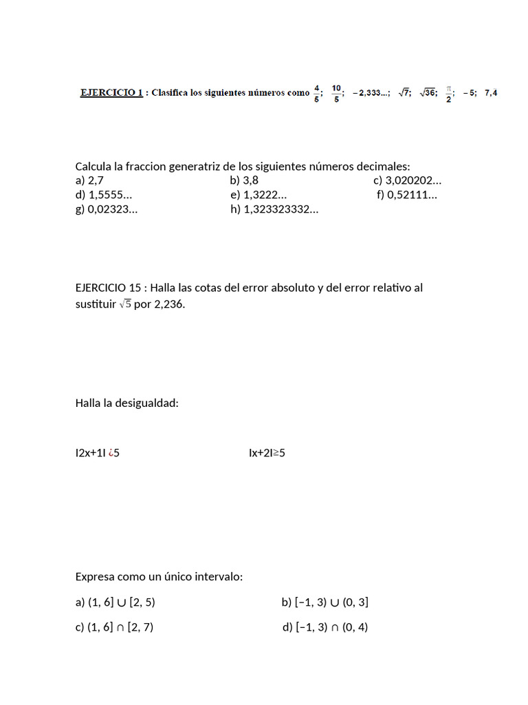 Cálculo de Fracciones Generatrices y Errores | PDF
