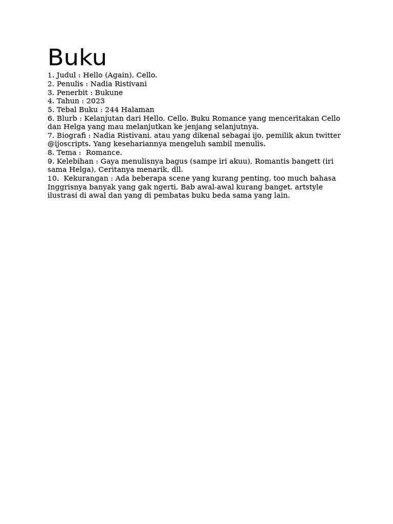 Sinopsis Novel Hello (Again), Cello | PDF