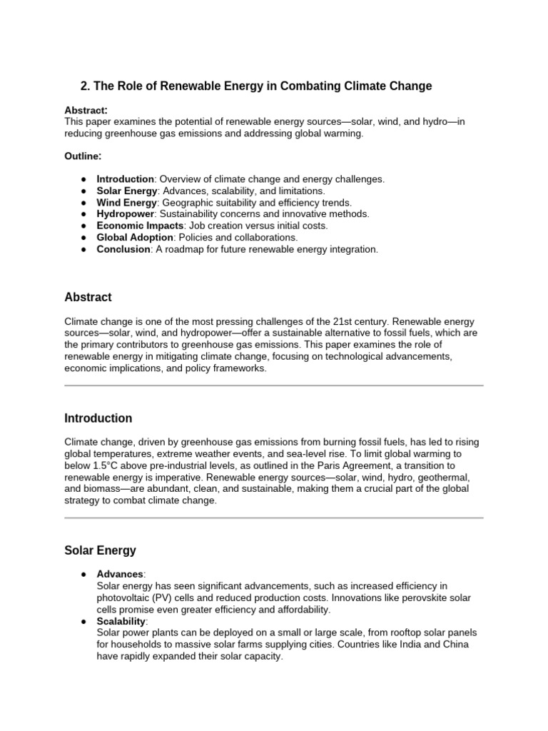 Renewable Energy's Impact on Climate Change | PDF