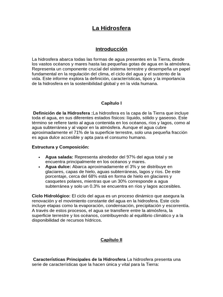 Importancia de la Hidrosfera en la Tierra | PDF | Agua | El ciclo del agua