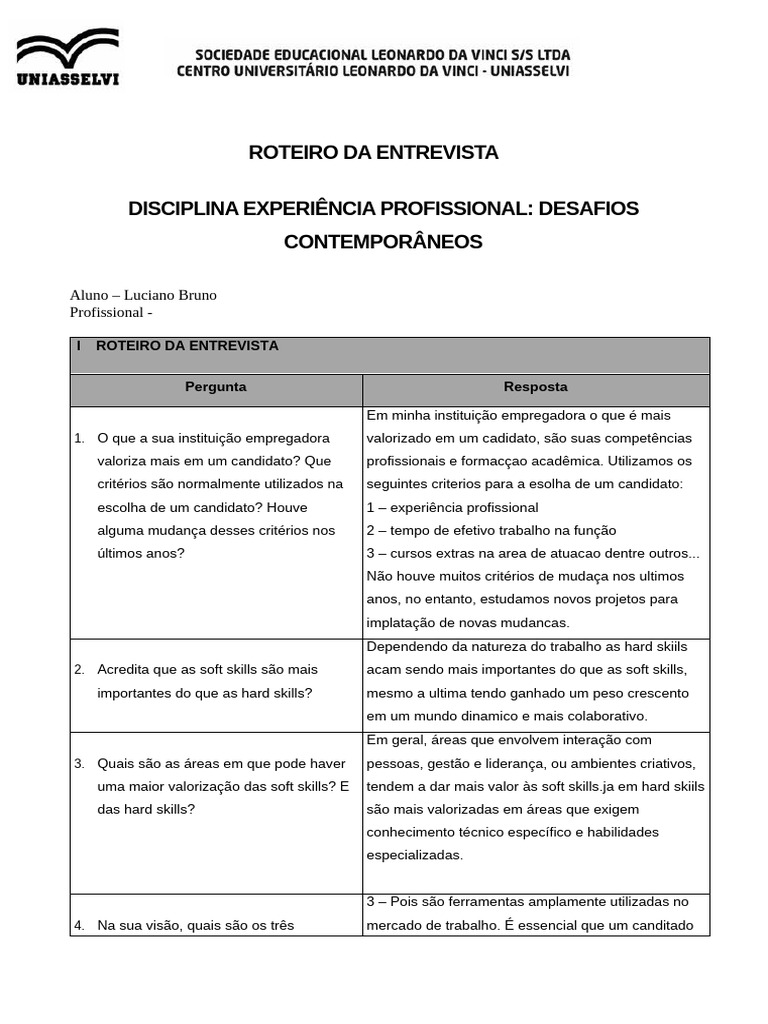 Entrevista sobre Soft e Hard Skills no Trabalho | PDF | Liderança ...