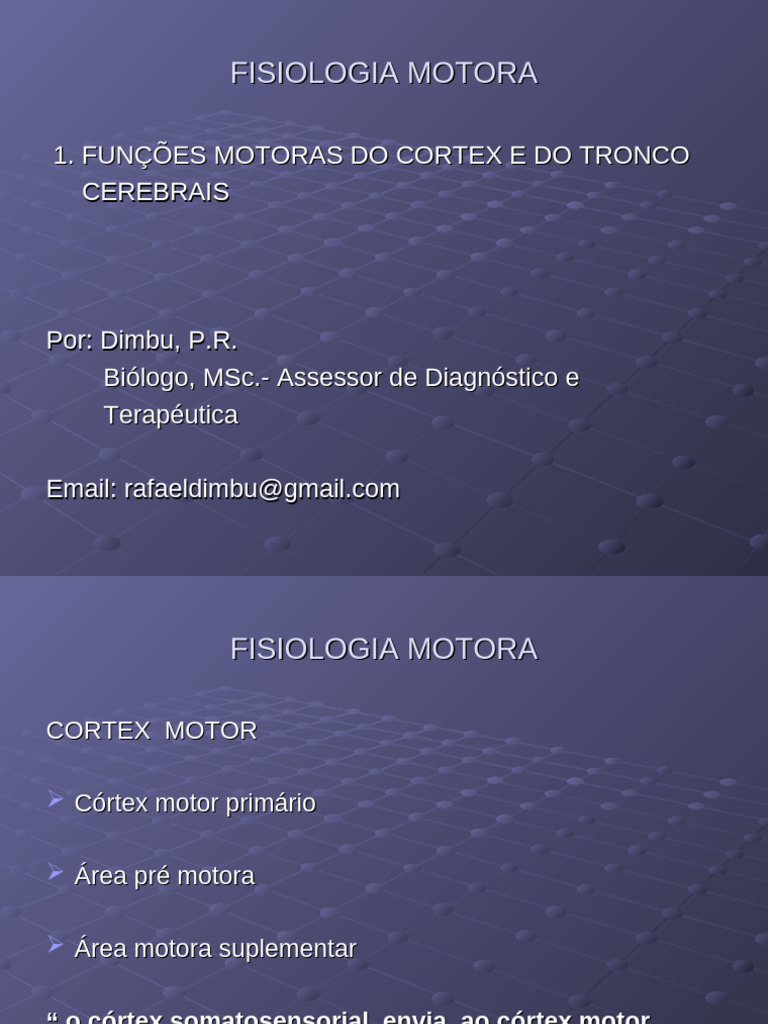 FISIOLOGIA MOTORA Funções Motoras Do Cortex e Tronco Cerebral | PDF ...