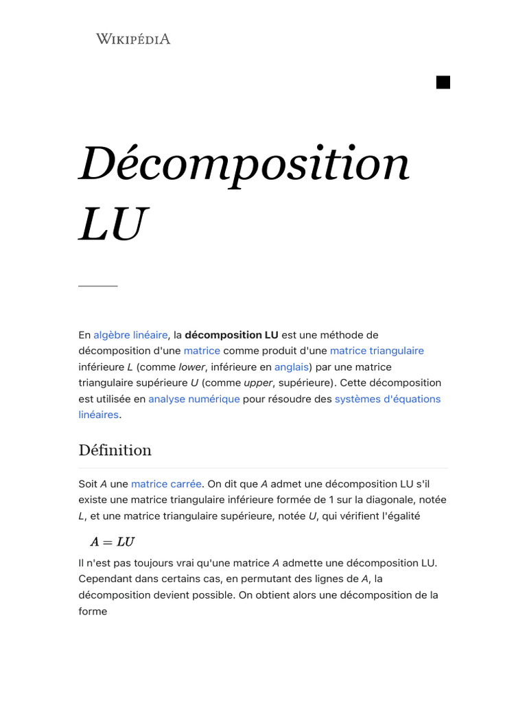 LU en algèbre linéaire PDF Algèbre Algèbre linéaire — free download