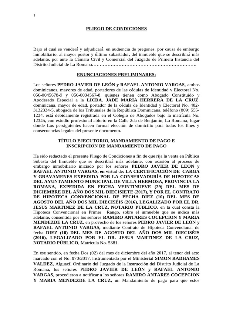 Pliego de Condiciones Jade | PDF | Subasta | Ley de hipotecas
