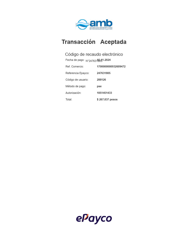 Transacción Aceptada: Código de Recaudo Electrónico | PDF | Finanzas y ...