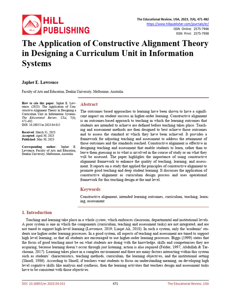 Constructive Alignment in Curriculum Design | PDF | Constructivism ...
