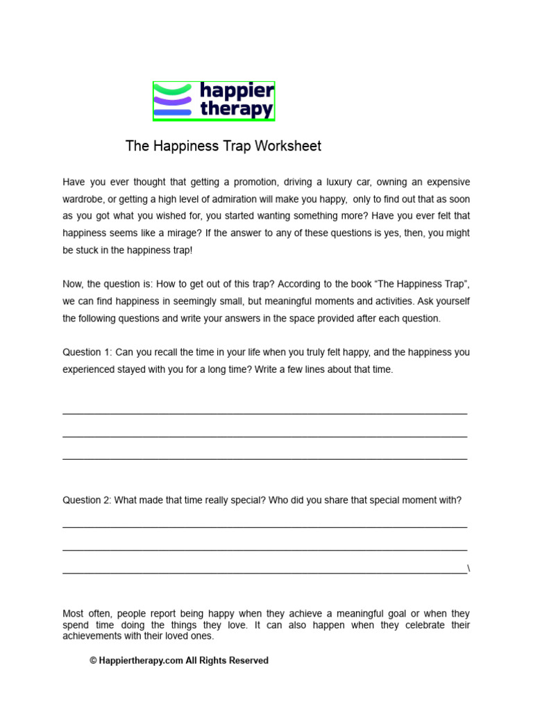 Happiness Trap Worksheet Guide | PDF | Happiness