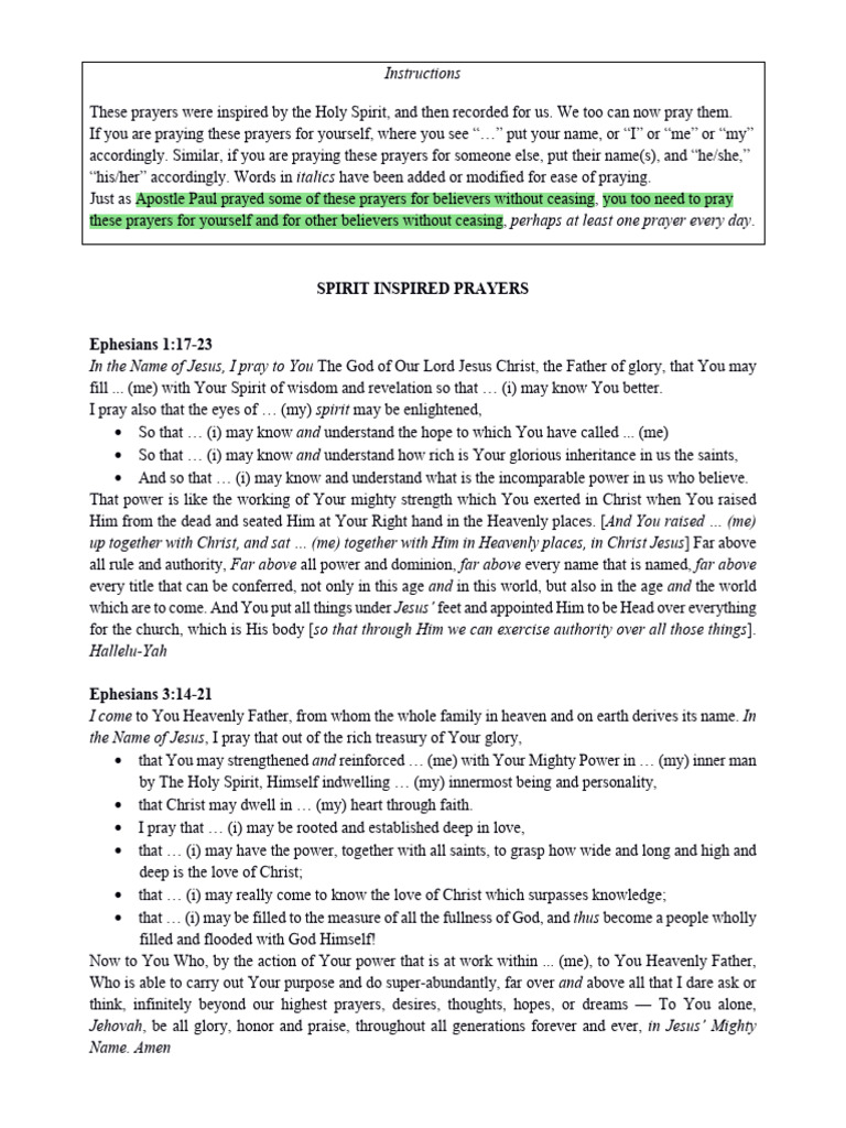 Spirit Inspired Prayers | PDF | God The Father | Prayer