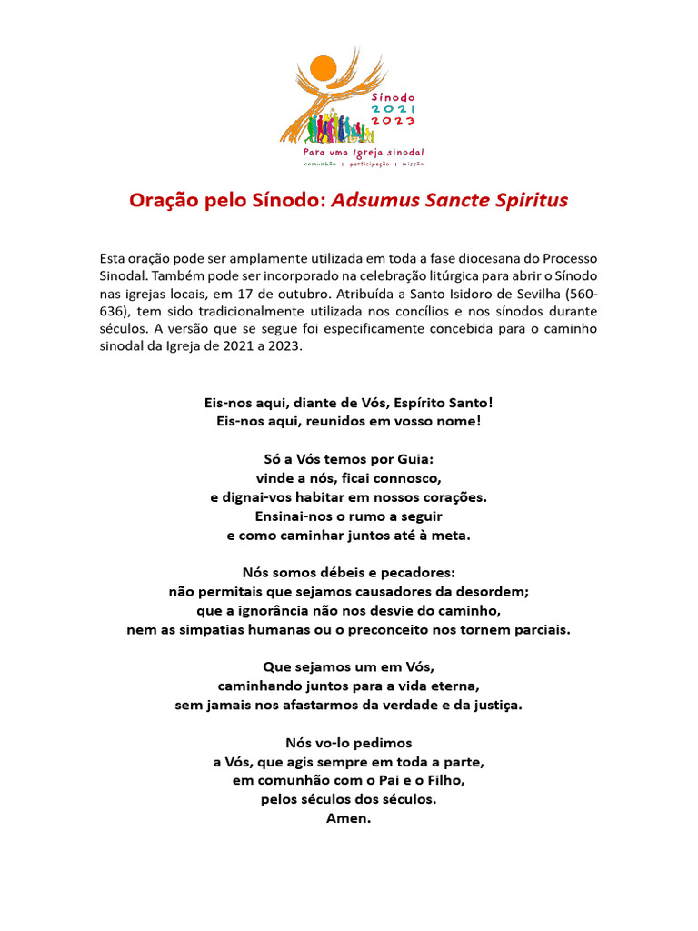 1-Sinodo 2021-2023 OracaoSinodo Adsumus | PDF